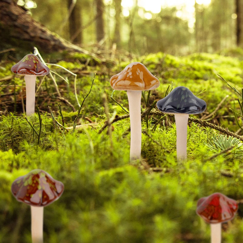Exttlliy 8Pcs Ceramic Garden Mushrooms Figurine Decorative Plants Stakes Accessories Lawn Ornaments Statue for Outdoor (Random Color) (Blooming-1) - Image 2